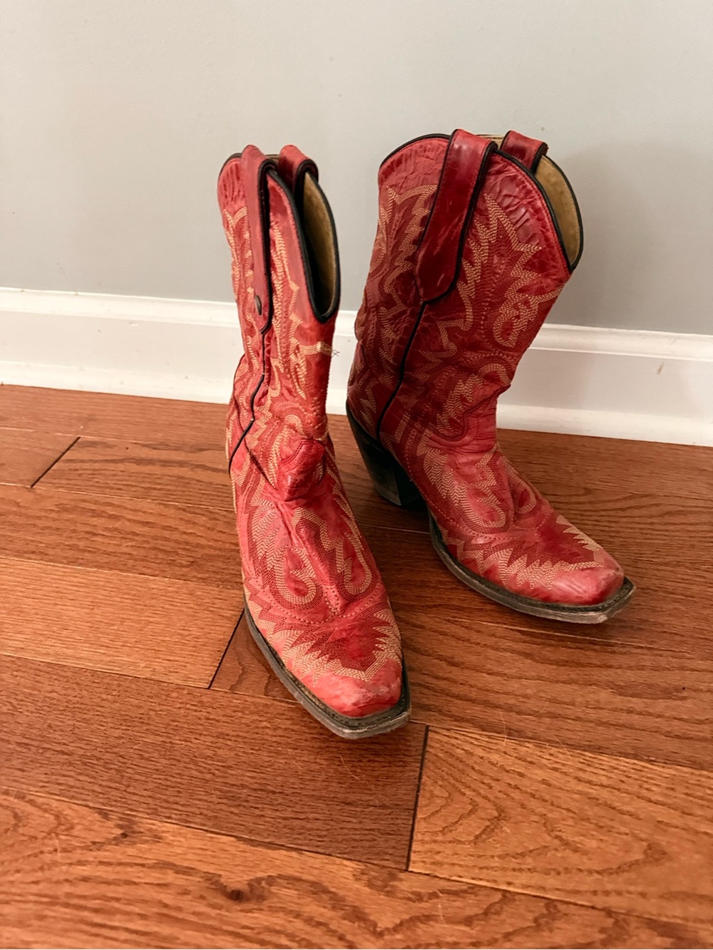 Red Embroidered Western Heeled Boots